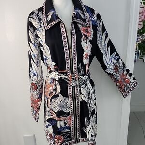 Floral Print Women's Dress - Black and Red